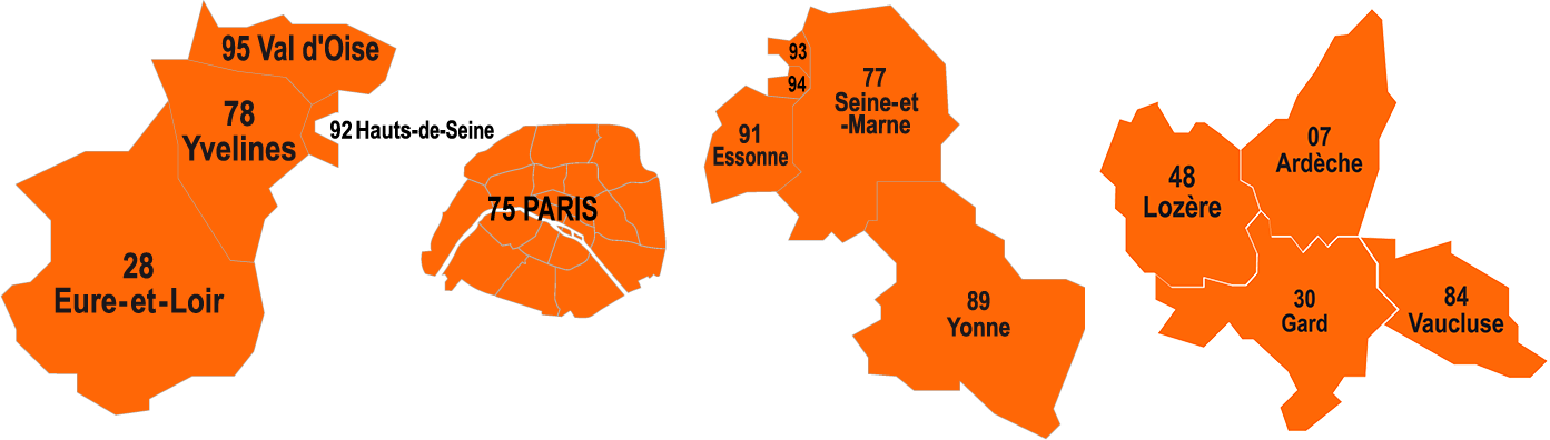 Carte départements 28, 78, 92, 95 - Cour d'Appel de Versailles